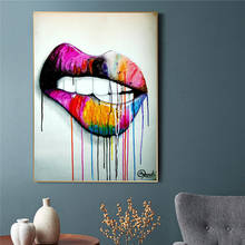 Pintura de tela moderna abstrata, pintura de lábios sexy, abstrata, arte de parede para sala de estar, decoração sem moldura, dropshipping 2024 - compre barato