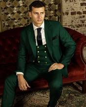 Ternos masculinos lapela verde, slim fit, casamento, jaqueta + calça + colete, fantasia, casamento, terno masculino 2024 - compre barato