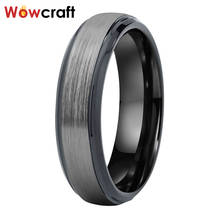 6mm Mens Tungsten Wedding Ring Brushed Finish Top Black Plated with Stepped Beveled Edges Engagement Band Comfort Fit 2024 - buy cheap