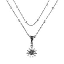 Antique Silver Color Sunflower Pendant Necklace Beads Metal Flower Charm Double Layer Short Long Clavicle Chain Jewelry Women 2024 - buy cheap