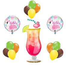 15 шт./лот, летняя бутылка с фламинго, фольгированные шары + 10 дюймов, латексные шары Гавайская тропическая Луау, товары для дня рождения, большая форма 2024 - купить недорого