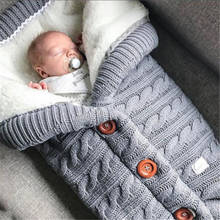 Saco de dormir de punto para bebé recién nacido, manta envolvente de ganchillo, informal, con botón de Color sólido, cálido para invierno 2024 - compra barato