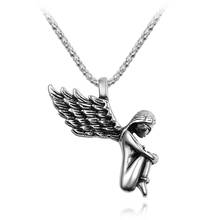 Hip-hop Vintage Silver Angel Wings Pendant Men Necklaces Silver-color Gift Hug Body Angel Pendant Jewelry Woman Christmas Gift 2024 - buy cheap