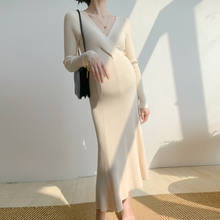 Knitted Maternity Dress Elasticity Autumn Pregnant Clothes Long Sleeve Maternity Gown Photography Photo Shoot Pregnancy Dress 2024 - buy cheap