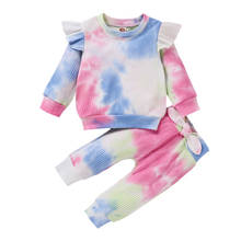 Conjunto de roupas tingidas para bebês meninas, vestido de manga longa de algodão para outono e primavera, roupas infantis para meninas de 0-24 meses 2024 - compre barato