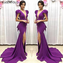 Lugentolo Party Slim Dress Women Sexy Deep V-neck Dresses Purple Ladies Dinner Split Fork Sleeveless Elegant Long Dress 2024 - buy cheap