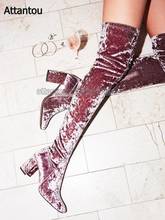 Милые Бархатные Высокие сапоги розового цвета модные женские сапоги выше колена под платье для молодых девушек блестящая обувь на тонком высоком каблуке 2024 - купить недорого