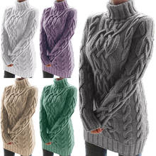 Зимнее плотное платье-свитер, Женская водолазка, Осенний плотный пуловер, вязаный джемпер, кашемировый Шерстяной Свитер оверсайз 2024 - купить недорого