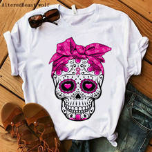 2021 T-shirt Women Harajuku Sugar Skull Pink Bandana Mom Tops Skull Bandana T Shirt  Female Hip Hop Mama Funny Tshirt Clothes 2024 - buy cheap