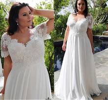 2020 brillante chifón encaje cuello en V A-line de talla grande vestidos de novia con cuenta apliques largo hasta el suelo vestidos de novia robe de mariee 2024 - compra barato