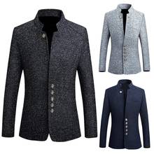 Blazer ajustado de manga larga para hombre, chaqueta de Color liso con cuello levantado, una sola botonadura, talla grande 2024 - compra barato