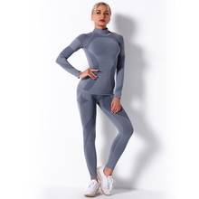 Sem costura conjunto de yoga feminino workout wear manga longa camiseta de fitness superior + yoga esporte leggings workout roupas de ginástica 2024 - compre barato