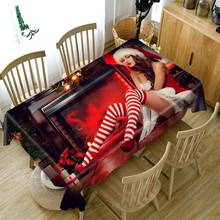 3d Tablecloth Sexy Christmas Girl and Santa Claus Pattern Thick Cotton Cloth Rectangular and Round Table Cloth for Christmas 2024 - buy cheap