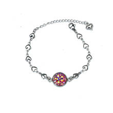 Pulseira geométrica redonda para mulheres, pulseira de resina de aço inoxidável com coração, joias multicoloridas 2024 - compre barato
