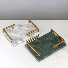 Marble & Brass Tea Set Tray Bathroom Cosmetic Shelf Fruit/ Pastry Plate Rectangle Creative Storage Organization Gold Handle 2024 - buy cheap
