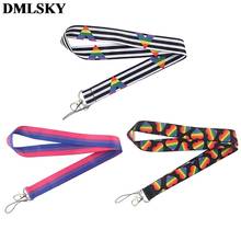 DMLSKY-Llavero con cordón de corazón de color, cordón de rayas para llaves, insignia de identificación, cuerda para teléfono móvil, correas para el cuello, accesorios para regalos, M4309 2024 - compra barato