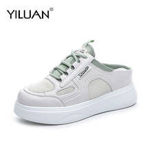 Yiluan 2020 Mesh Half Slippers Female Wild Casual Leather Casual Single shoesThick Bottom Lazy One Pedal Slippers Summer Student 2024 - buy cheap