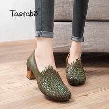 Tastabo-zapatos de tacón alto para mujer, calzado manual de piel auténtica, estilo Retro, verde, rojo, S2501 2024 - compra barato