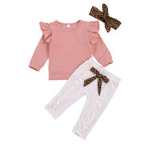 Осенний комплект детской одежды Ma & Baby для маленьких девочек, Топ с длинным рукавом и оборками, штаны с бантом, наряды, леопардовая детская одежда для девочек 2024 - купить недорого