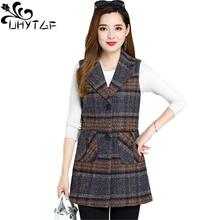UHYTGF Fashion Plaid Spring Autumn Vests For Women Mid-Length Sleeveless Casual Female Jacket Loose 5XL Plus Size Waistcoat 1469 2024 - buy cheap