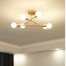 Luminária de teto para sala de estar com 6 lâmpadas led, douradas, e27, criativas, de ferro, luminária, candelabro 2024 - compre barato