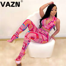 VAZN 2020 Hot Novelty Elastic Fancy Free Soft Sexy Young Tracksuits Style Short Sleeve Long Pants Slim Women 2 Piece Set 2024 - buy cheap