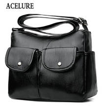 ACELURE Soft Black PU Leather Messenger Shopping Bags Ladies Handbag Casual Fashion Solid Color Shoulder Crossbody Bag for Women 2024 - buy cheap
