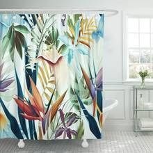 Verde floral tropical flor planta e folha padrão colorido cortina de chuveiro tecido à prova d72 água 72x72 polegadas conjunto com ganchos 2024 - compre barato