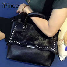 Ipinee bolsa de mão luxuosa com rebite fashion, feita de crina, bolsa crossbody feminina de alta qualidade genuína, bolsa de ombro 2024 - compre barato