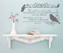 Psalm 91:4 Bible verses Spanish vinyl wall stickers Christian living room bedroom wall stickers decorative wallpaper WL196 2024 - buy cheap