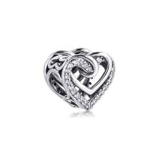 Amuleto brilhante de corações entwined, nova coleção de jóias de prata esterlina 2021, serve para pulseiras de miçangas originais, miçangas femininas, faça você mesmo 2024 - compre barato