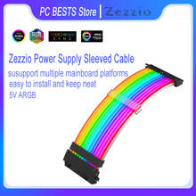 Zezzio-cabo extensor para computador, alimentação de computador, 24 pinos, linha luminosa, atx rgb, 5v, 3 pinos, endereçáveis, aura sync, 18awg, calibre psu 2024 - compre barato