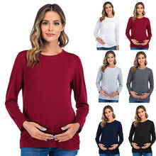 Maternity clothes blouse cotto sumer solid long sleeve nursing top breastfeeding clothing for pregnant women loose T-shirt CF 2024 - buy cheap