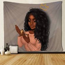 Tapiz de Arte Negro para pared, hermosa mujer afroamericana Afro con corona de Reina, maquillaje colgante de pared 2024 - compra barato