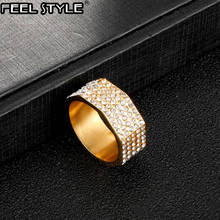HIP 316 Stainless Steel Micro Paved Rhinestone Iced Out Bling Square Rings for Men Jewelry Ring Dropshipping 2024 - buy cheap