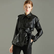 2020 Autumn Women Loose Pu Leather Jacket Turndown Collar Motorcycle Black Coat Female Faux Leather Jacket Streetwear Outerwear 2024 - buy cheap