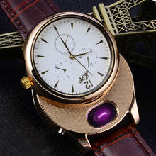 Relógio de pulso masculino com pulseira de couro, relógio casual sem chama e com carregador usb, quartzo, pulseira de couro, presente, 2020 2024 - compre barato