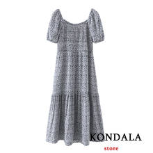 Kondala vestido de verão feminino, novo vestido floral estampado elástico busto vintage manga bufante, vestidos compridos femininos, 2021 2024 - compre barato
