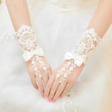 Wrist Length Short Wedding Gloves for Bridal Lace Gloves for Women with Bow Fingerless Wedding Accessories 2024 - buy cheap