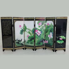 6 Panel Wooden Chinese Style Vintage Pattern Mini Folding Screen Room Divider 2024 - buy cheap