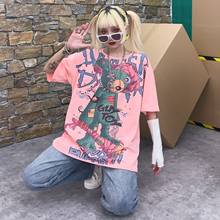 Camiseta japonesa de estilo harajuku, camiseta feminina de desenho animado, estilo hip hop, rosa, com lápis e urso 2024 - compre barato