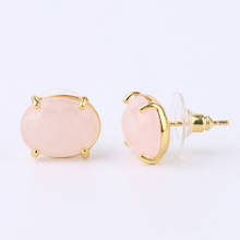 FYJS Unique Light Yellow Gold Color Oval Shape Section Rose Pink Quartz Stud Earrings Lapis Lazuli Jewelry 2024 - buy cheap