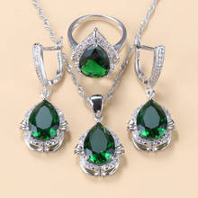 Conjunto de joias femininas com 3 peças, colar com pingentes e brincos naturais na água verde, prata 925 2024 - compre barato