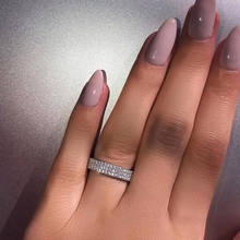 Exquisito anillo clásico de tres filas de circonita de cristal para mujer, para fiesta de compromiso, anillos de boda, joyería fina, accesorios de mano 2024 - compra barato