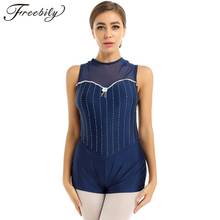 Women Adults One-piece Round Neck Sleeveless Shiny Rhinestones Gymnastics Leotard Dance Costume Bodysuit Jazz Shorty Unitard 2024 - buy cheap