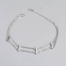 Real 925 Sterling Silver Simple Double Layered Chain Bracelets Bar Shape Zircon Bracelet Fine Jewelry for Women 2024 - buy cheap