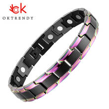 OKtrendy Black Stainless Steel Link Chain Charm Bracelet Magnetic Germanium Wrist Band Magnet Hologram Bangle Dropship 2024 - buy cheap
