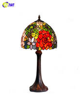 Fumat lâmpada de mesa tiffany, lâmpada de mesa para o quarto fora da mesa 12 partes, flor rosa, vidro manchado, luzes de arte artesanais, decoração de casa 2024 - compre barato