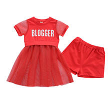 Ma & bebê 1-6y moda crianças meninas conjuntos de roupas letra t camisa túnica rendas topos shorts cor vermelha roupas crianças trajes dd43 2024 - compre barato