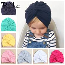 Powmuco 18*14.5 CM Solid Color Cotton Baby Girls Turban Caps High Quality Crossed Indian Hats Kids Headwear Newborn Photo Props 2024 - buy cheap